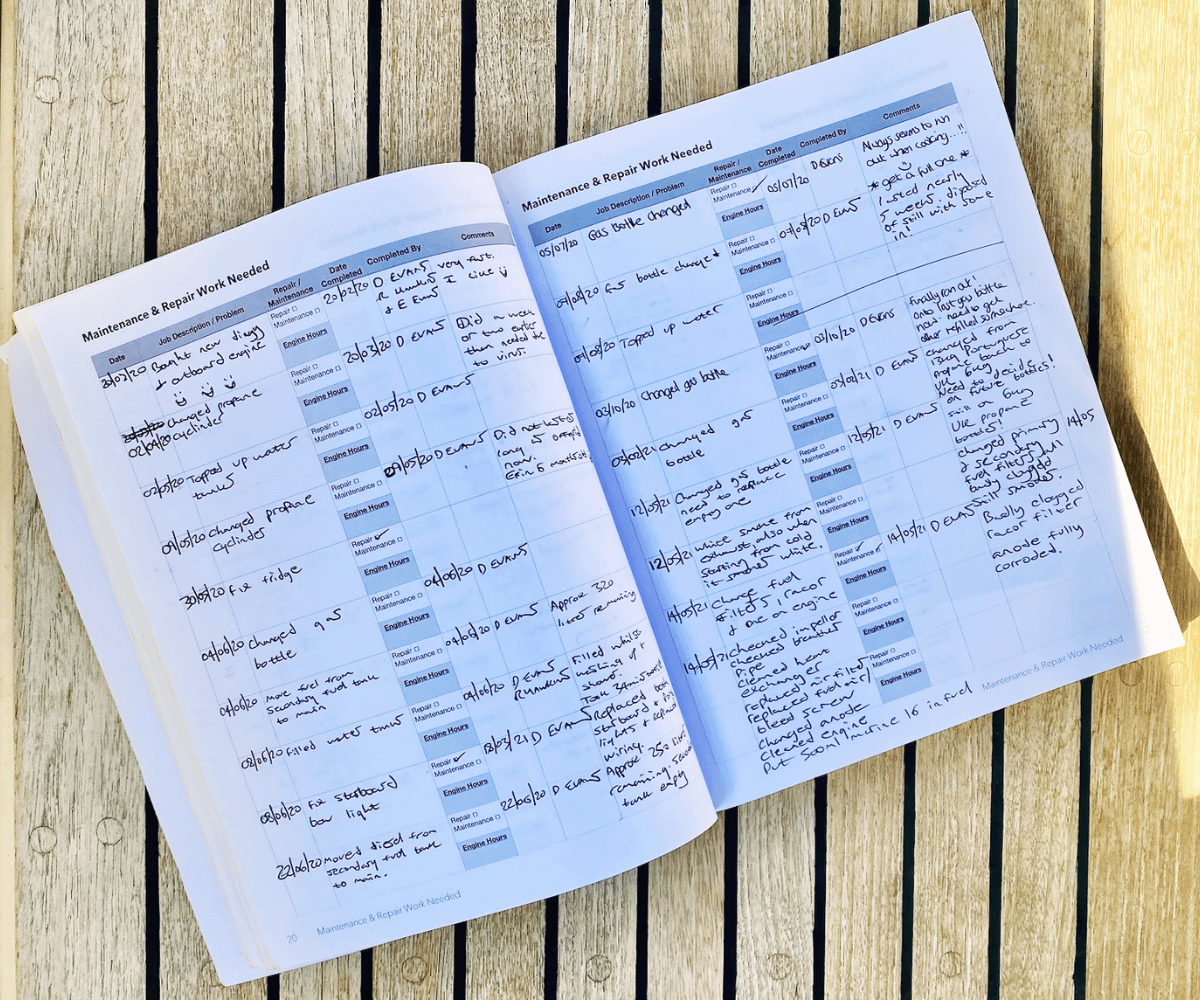 Boat Maintenance Log Book - Interior pages completed