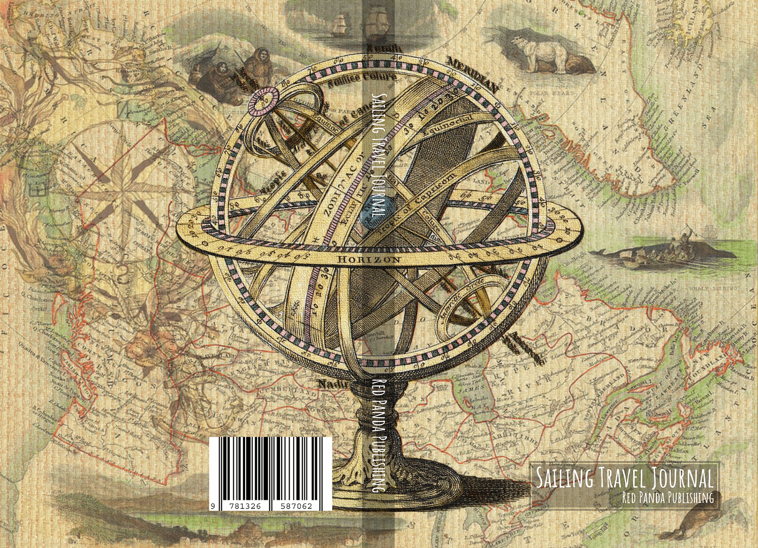 Sailing Travel Journal - Vintage Canadian + Greenland Map w Ancient Navigation Equipment cover design