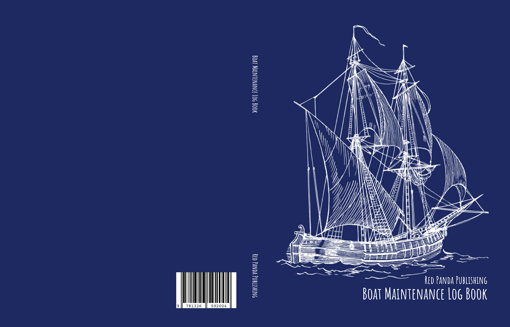 Boat Maintenance Log Book Vintage Sailing Ship Blueprint cover design