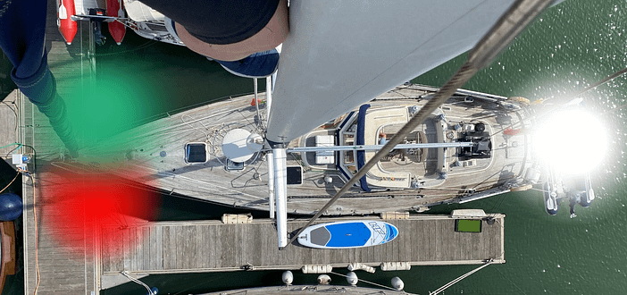 The red port, green starboard and white stern lights on a sailboat The red port, green starboard and white stern lights on a sailboat