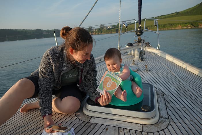 Baby growing up on a sailboat, everyday life afloat with a child Baby growing up on a sailboat, everyday life afloat with a child