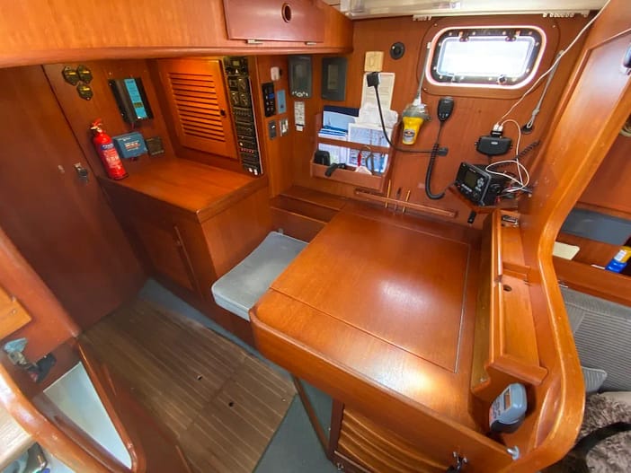 Large chart table and the passageway to the aft cabin Large chart table and the passageway to the aft cabin