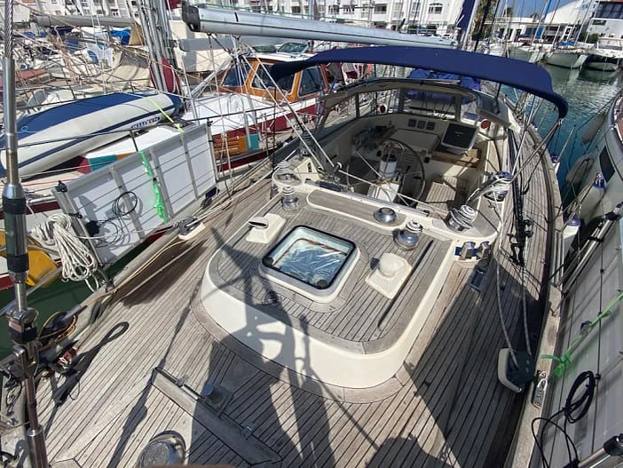 At the stern of a Hallberg-Rassy 42E looking forwards At the stern of a Hallberg-Rassy 42E looking forwards