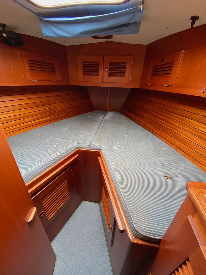 forward v-berth on a sailboat forward v-berth on a sailboat