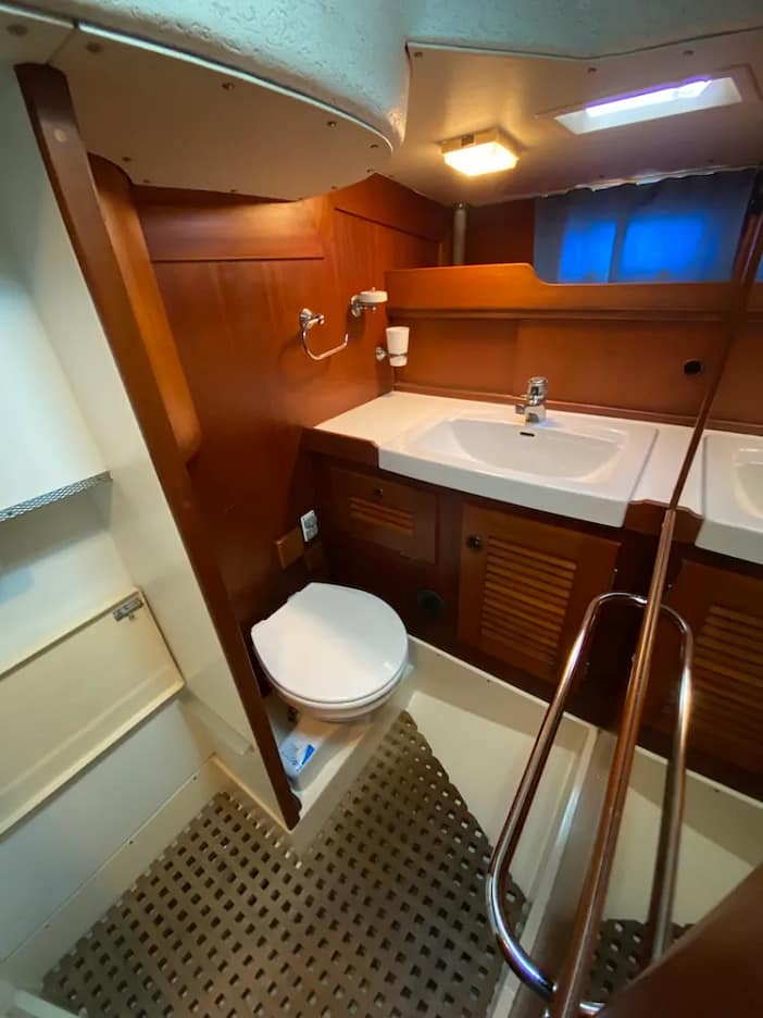 The ensuite heads in the aft cabin including separate shower The ensuite heads in the aft cabin including separate shower